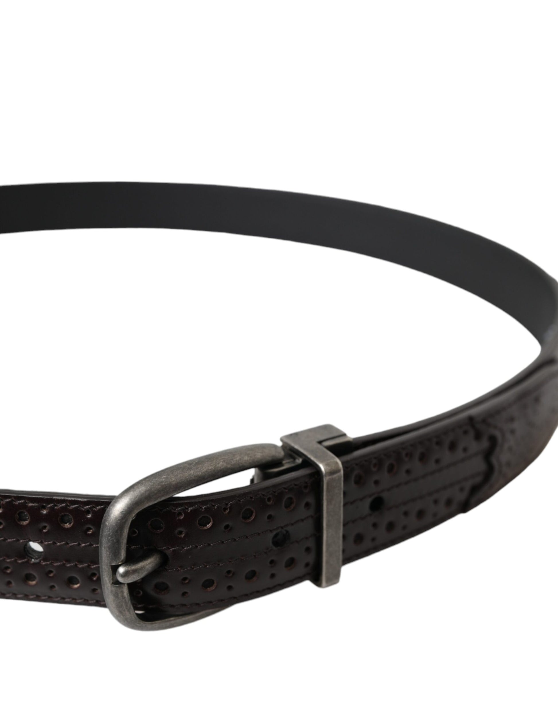 Dolce & Gabbana Dark Brown Perforated Leather Metal Buckle Belt Men