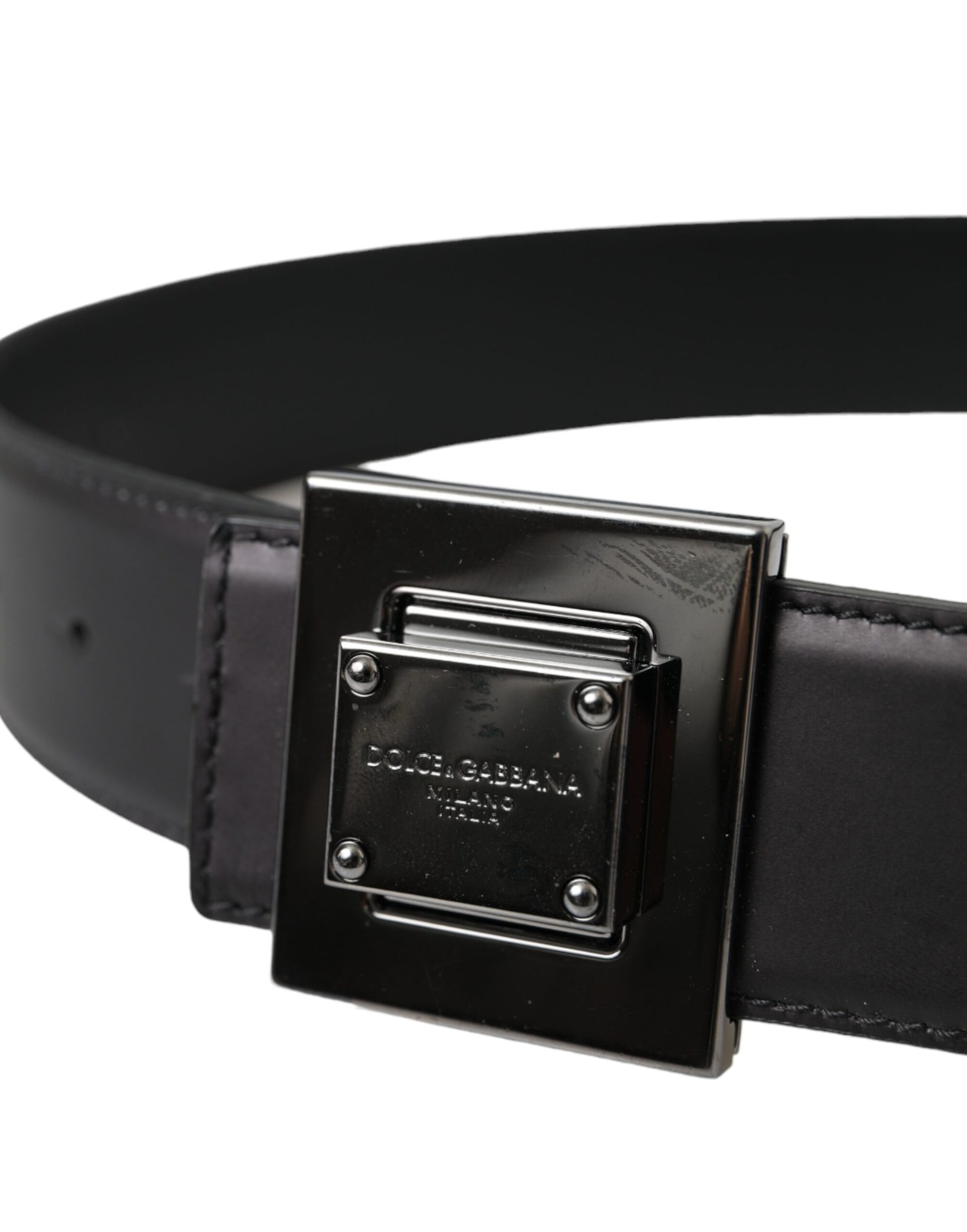 Dolce & Gabbana Black Calf Leather Square Metal Buckle Belt