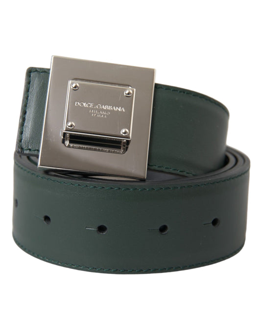 Dolce & Gabbana Green Calf Leather Square Metal Buckle Belt