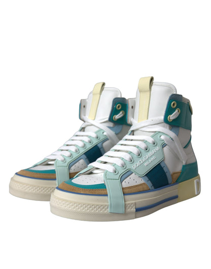 Dolce & Gabbana Multicolor Colorblock Leather High Top Sneakers Shoes