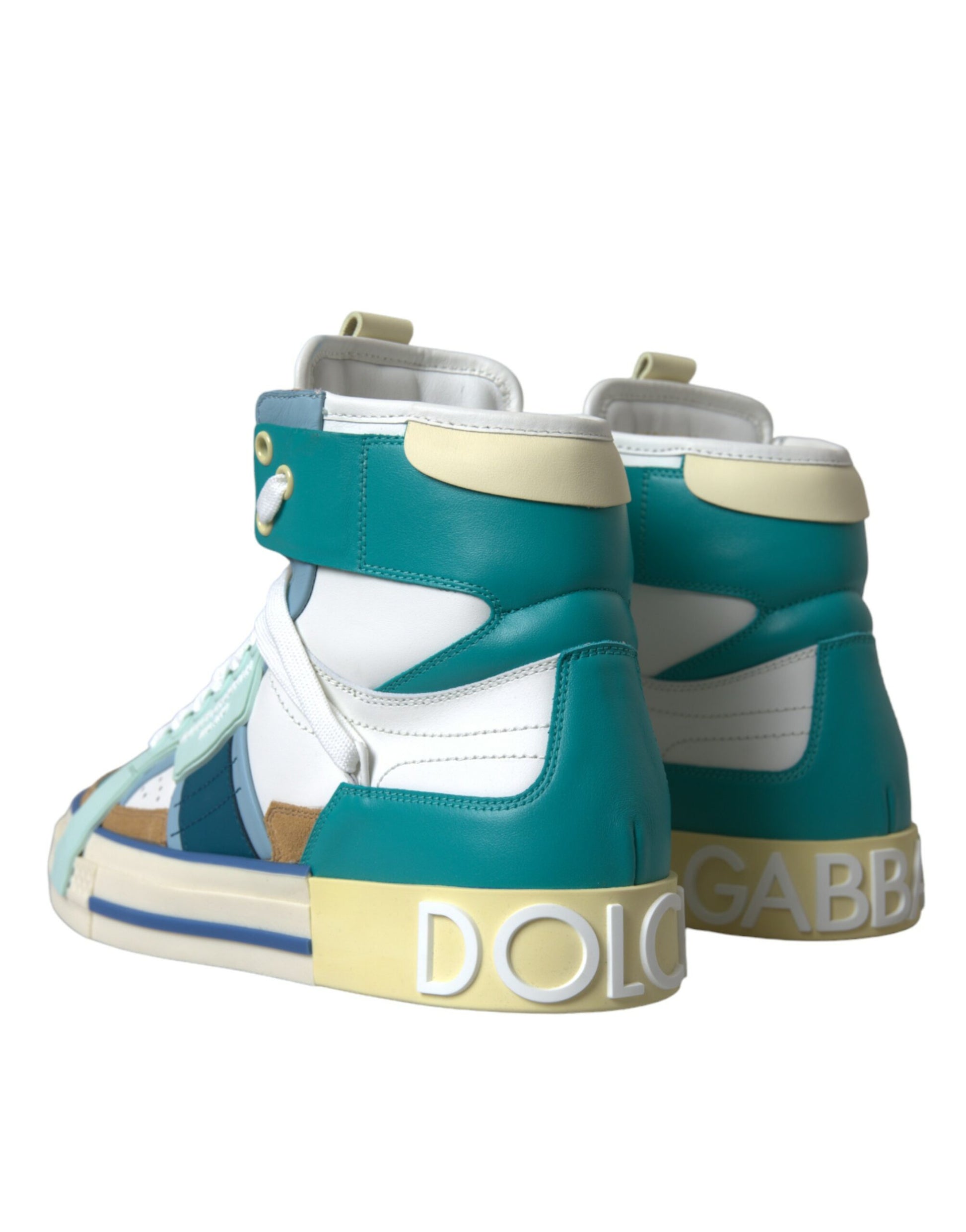 Dolce & Gabbana Multicolor Colorblock Leather High Top Sneakers Shoes