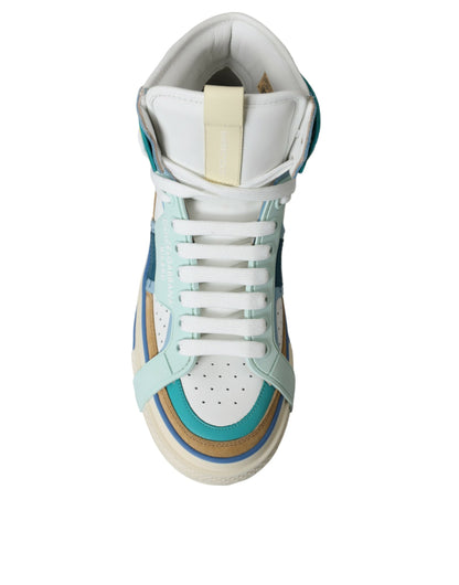 Dolce & Gabbana Multicolor Colorblock Leather High Top Sneakers Shoes