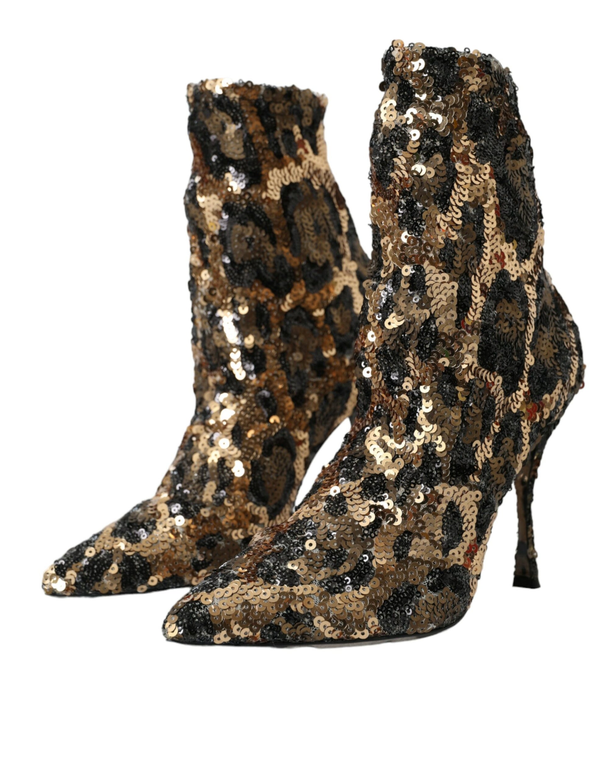 Dolce & Gabbana Gold Leopard Sequins Heels Boots Shoes