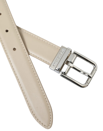 Dolce & Gabbana Beige Calfskin Leather Silver Metal Buckle Belt