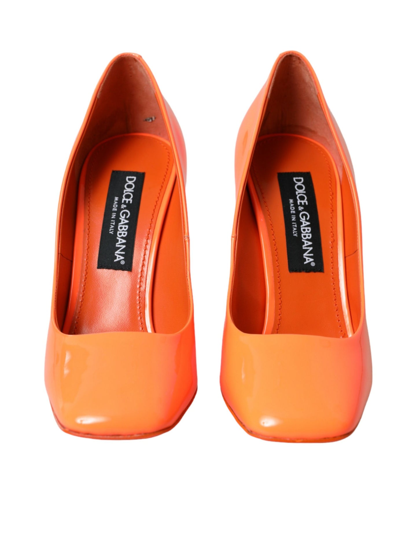 Dolce & Gabbana Orange Patent Leather Logo Heels Pumps Shoes