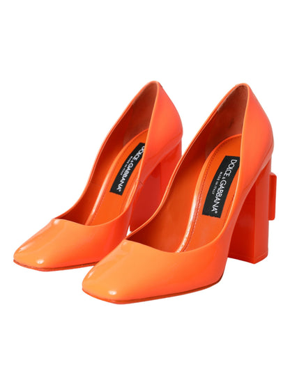 Dolce & Gabbana Orange Patent Leather Logo Heels Pumps Shoes