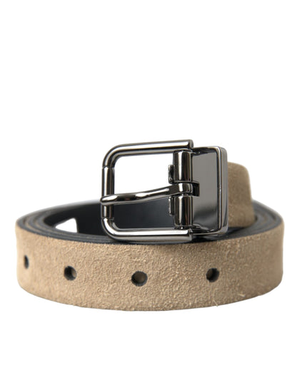 Dolce & Gabbana Beige Suede Leather Silver Metal Buckle Belt