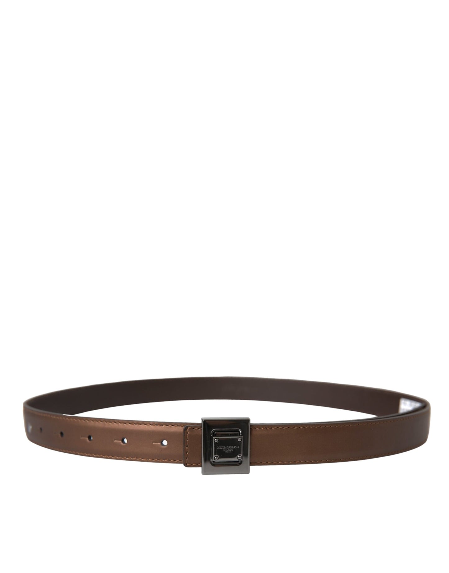 Dolce & Gabbana Bronze Leather Square Metal Buckle Belt