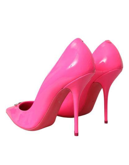 Dolce & Gabbana Neon Pink Leather Logo Pumps Heels Shoes