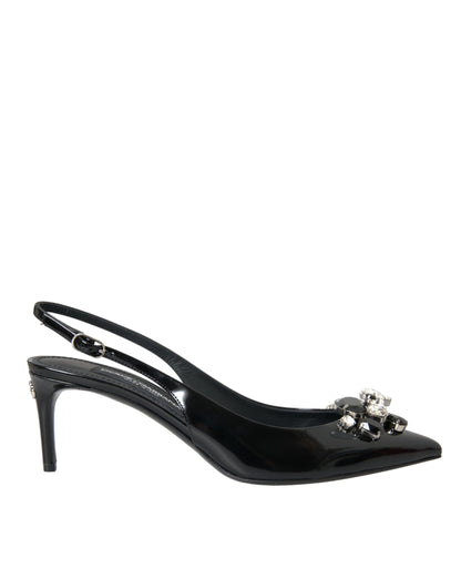 Dolce & Gabbana Black Patent Leather Crystal Slingback Shoes