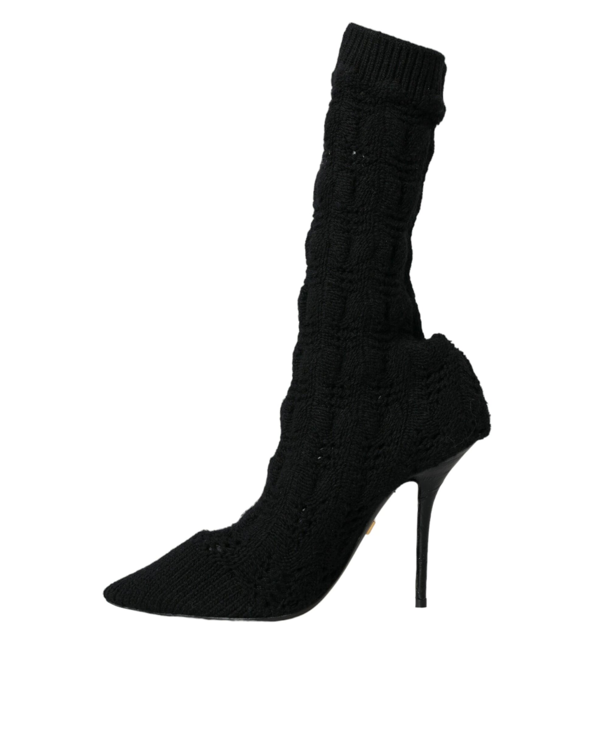 Dolce & Gabbana Black Stiletto Heels Mid Calf Boots Shoes