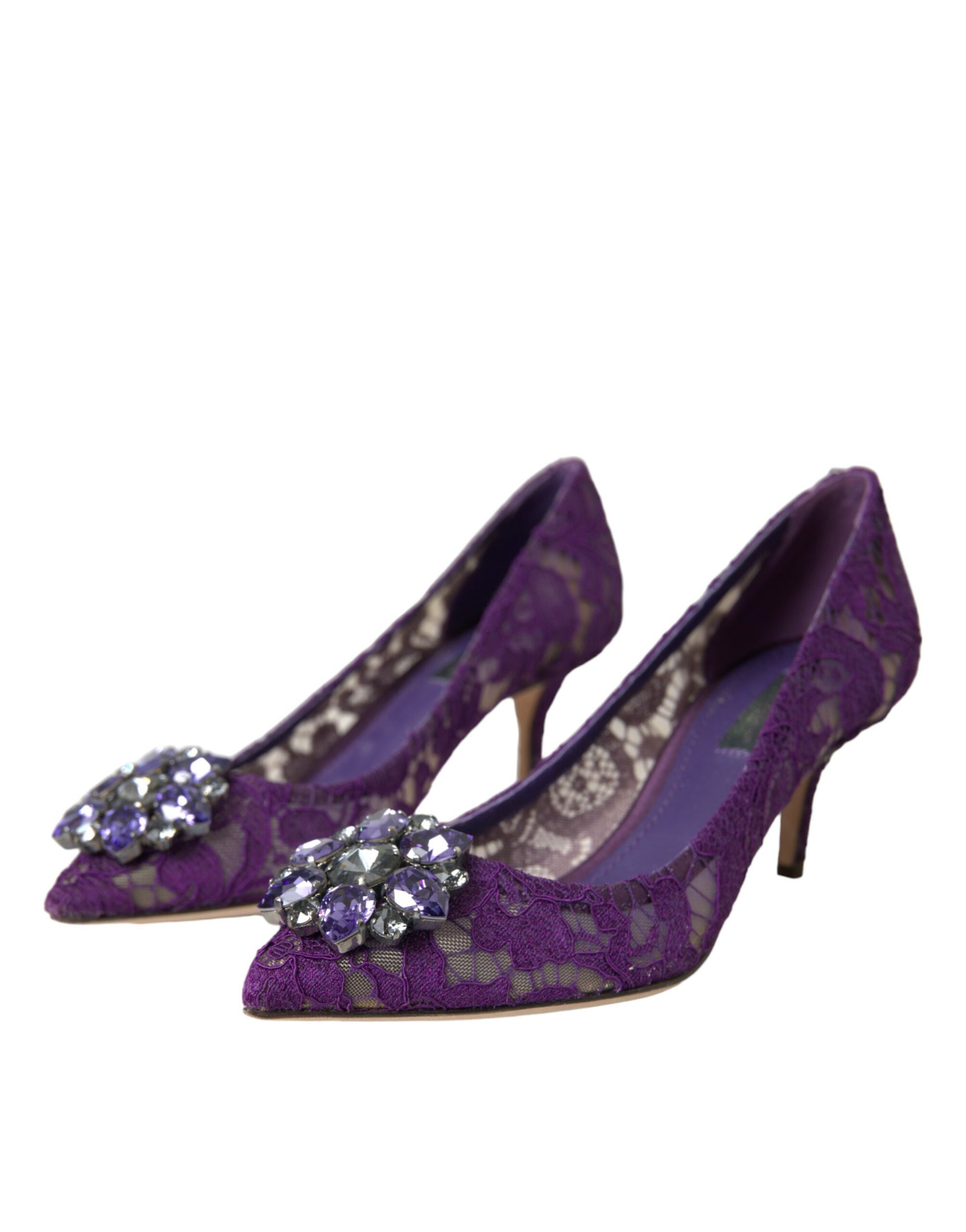 Dolce & Gabbana Purple Taormina Lace Crystal Heel Pumps Shoes