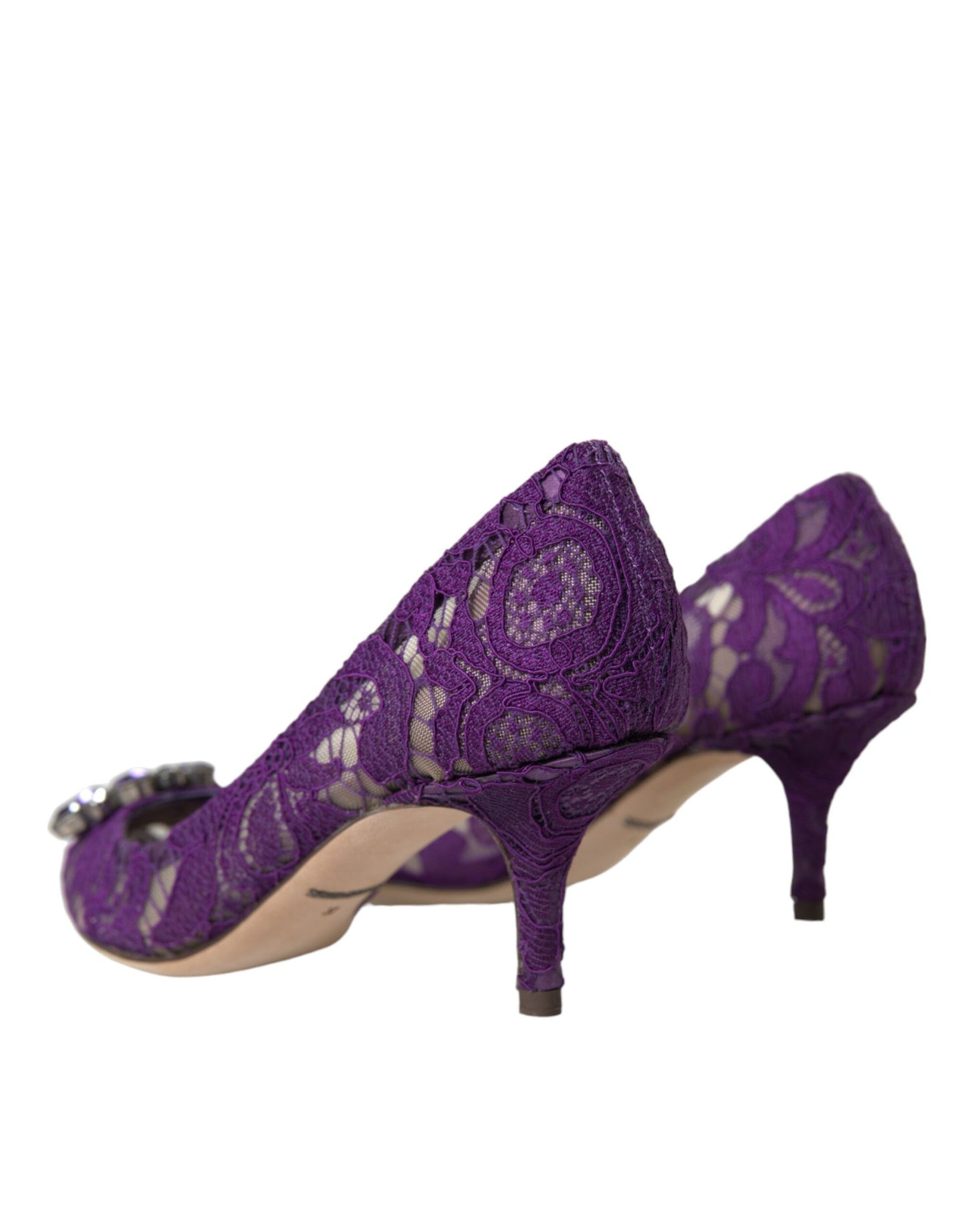 Dolce & Gabbana Purple Taormina Lace Crystal Heel Pumps Shoes