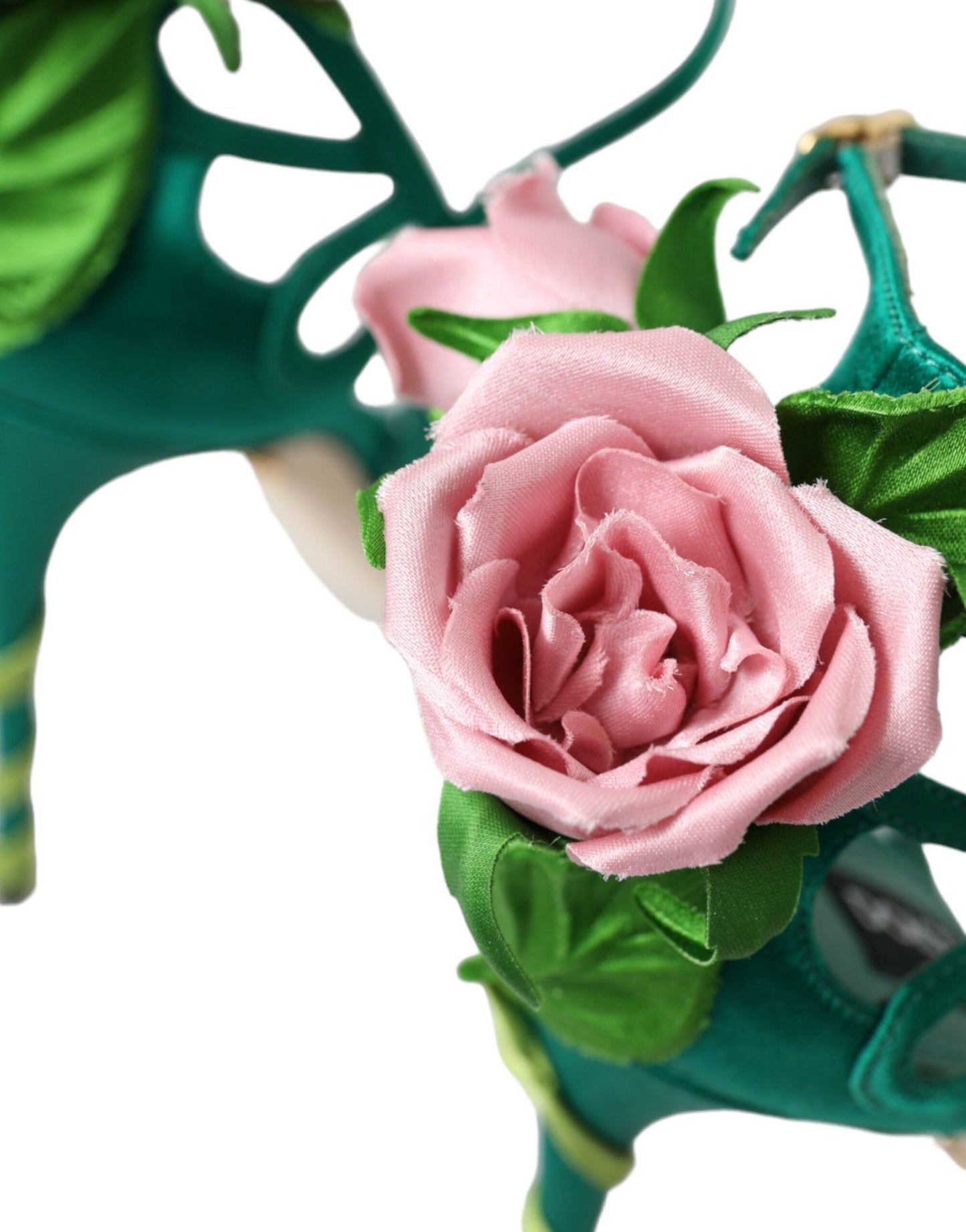 Dolce & Gabbana Green Flower Satin Heels Sandals Shoes