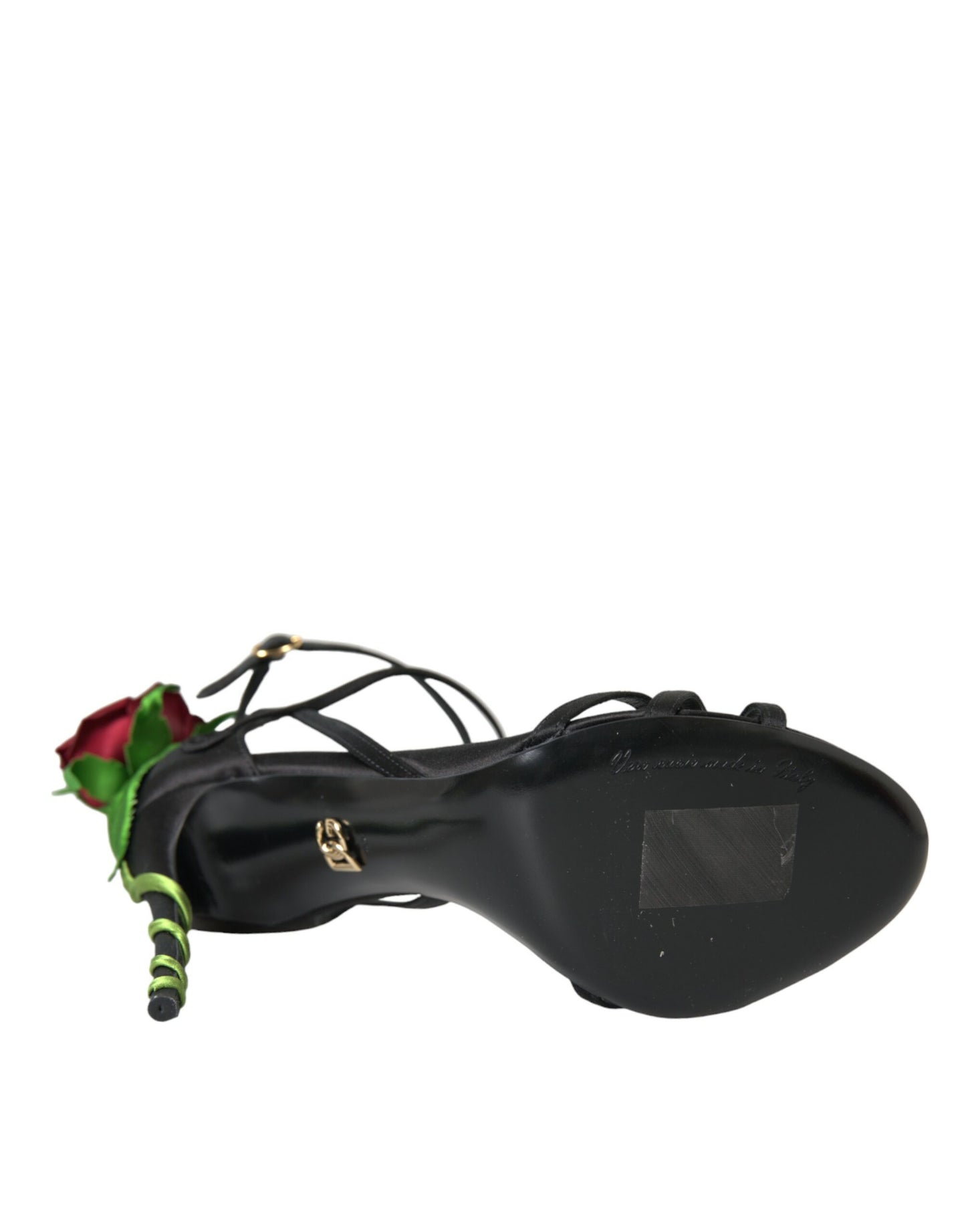 Dolce & Gabbana Black Flower Satin Heels Sandals Shoes