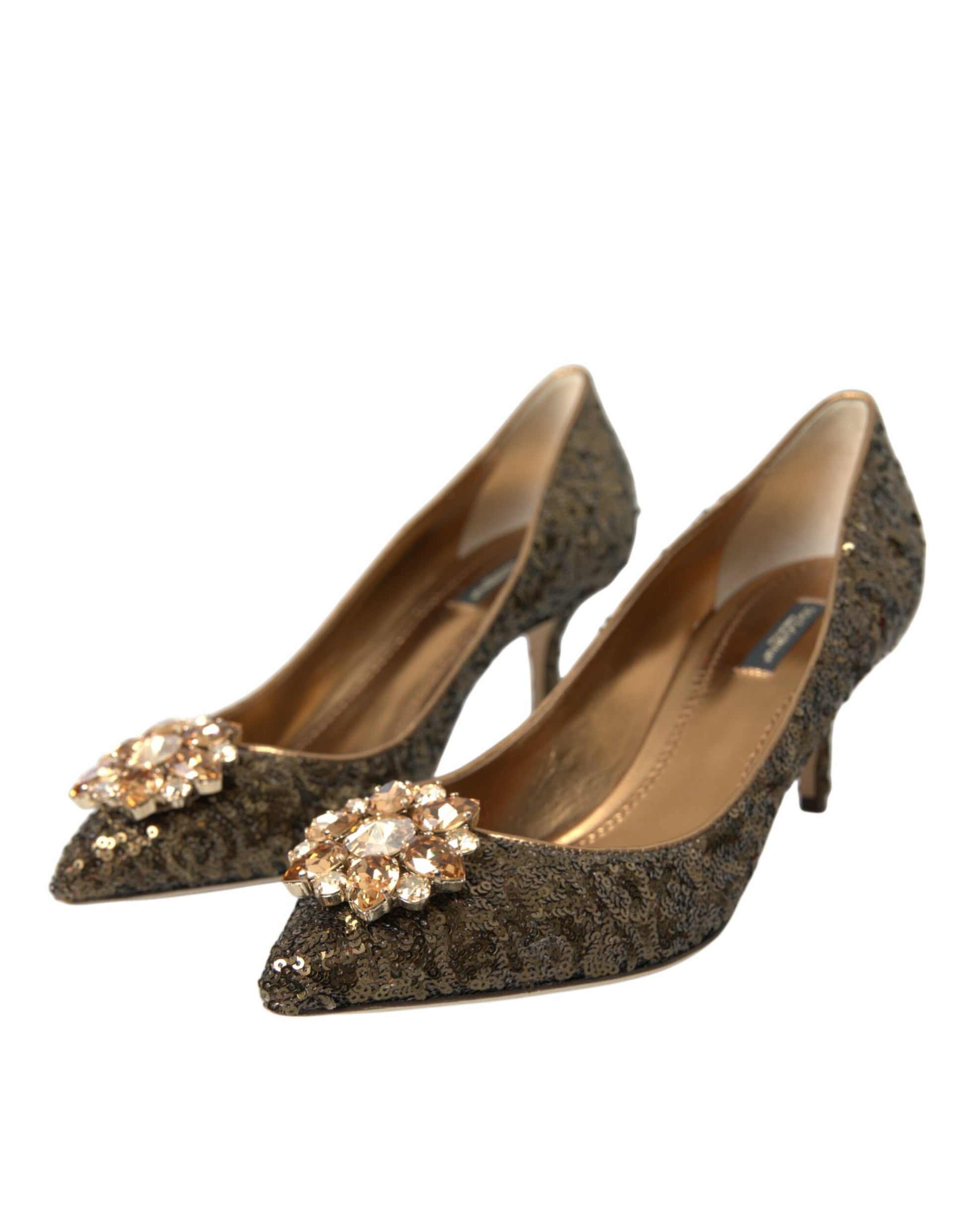 Dolce & Gabbana Gold Sequin Crystals Bellucci Heels Pumps Shoes