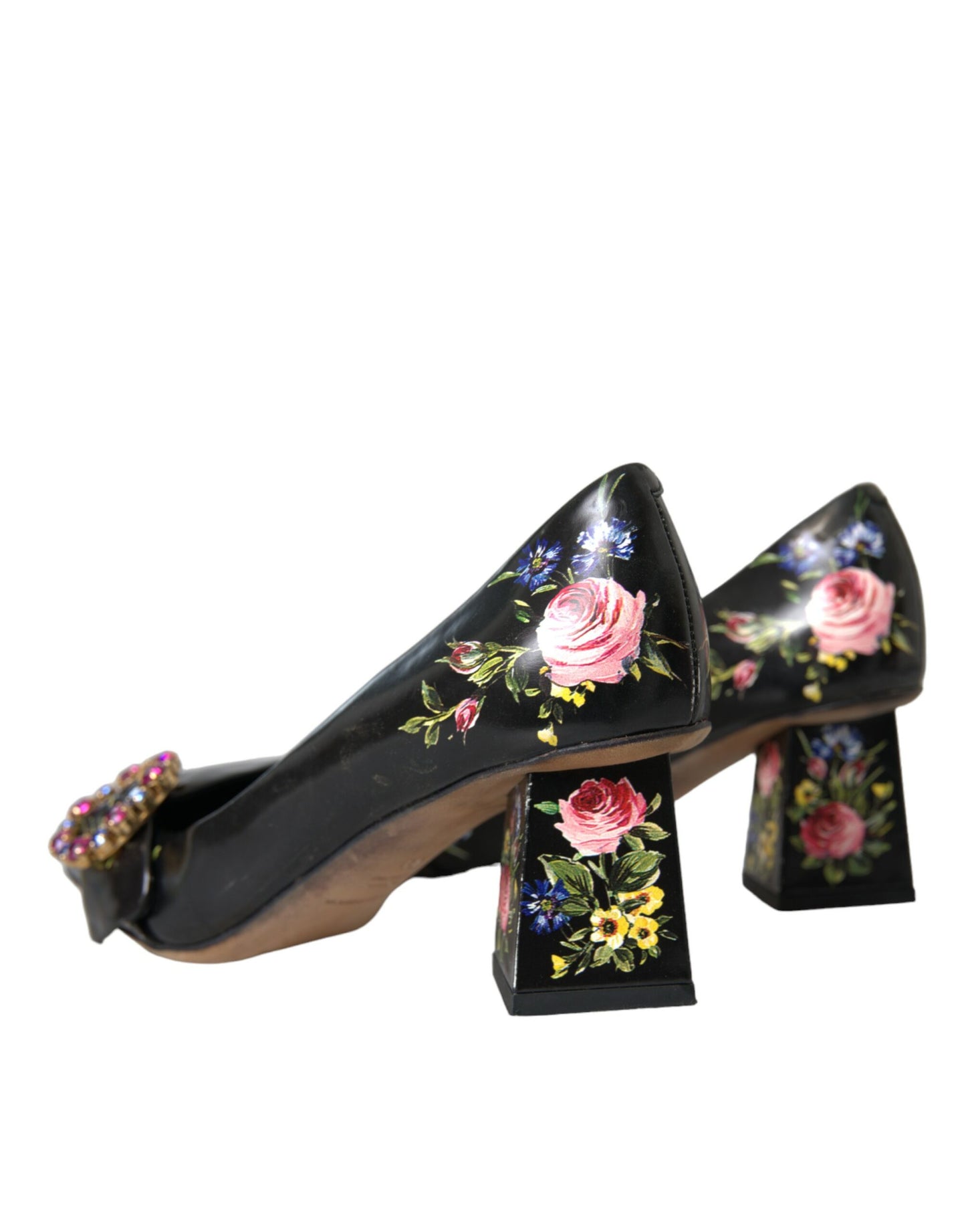 Dolce & Gabbana Black Floral Crystals Leather Pumps Shoes