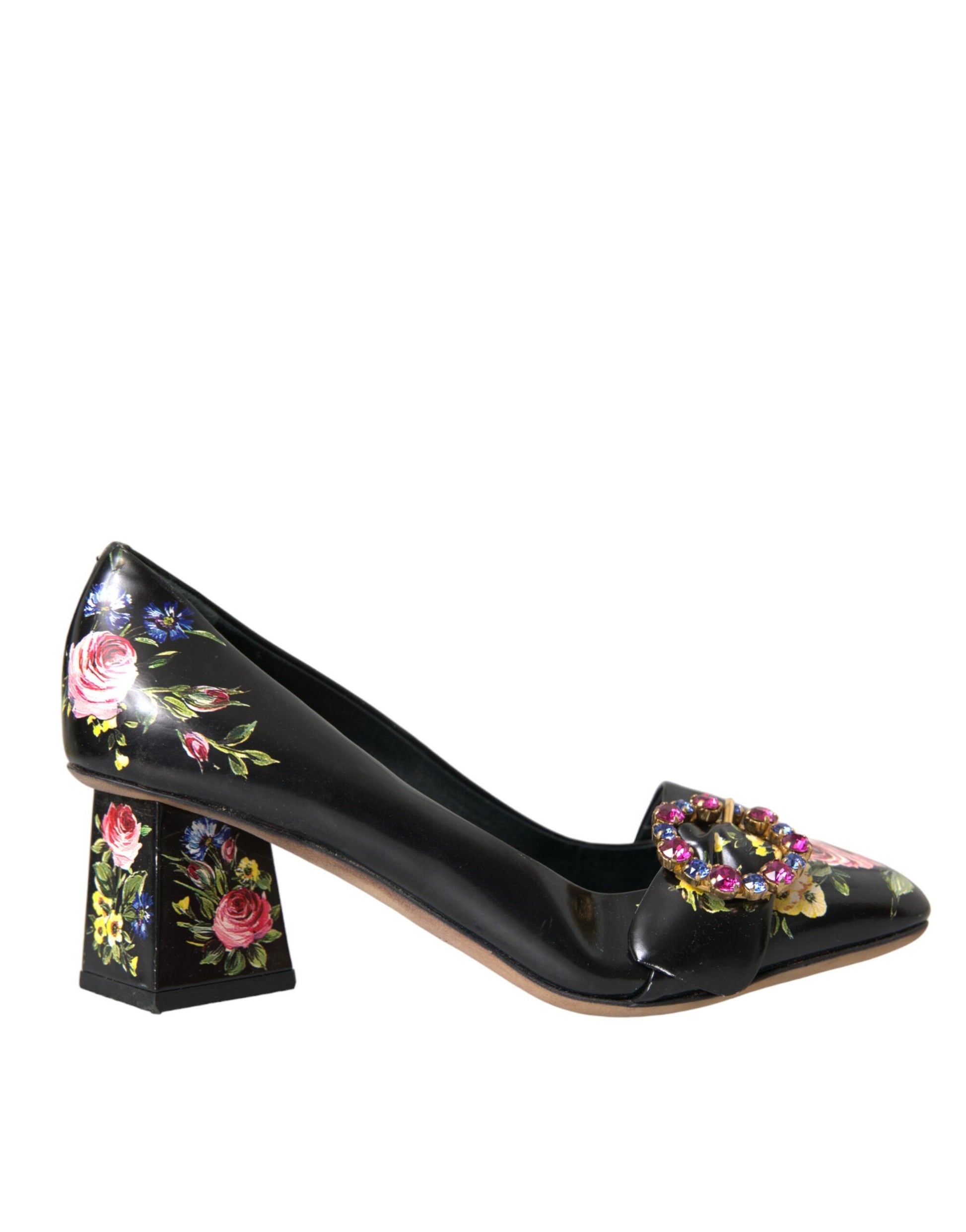 Dolce & Gabbana Black Floral Crystals Leather Pumps Shoes