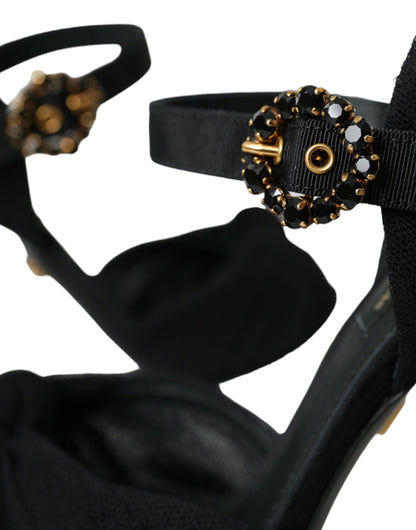 Dolce & Gabbana Black Suede Embellished Heels Sandals Shoes