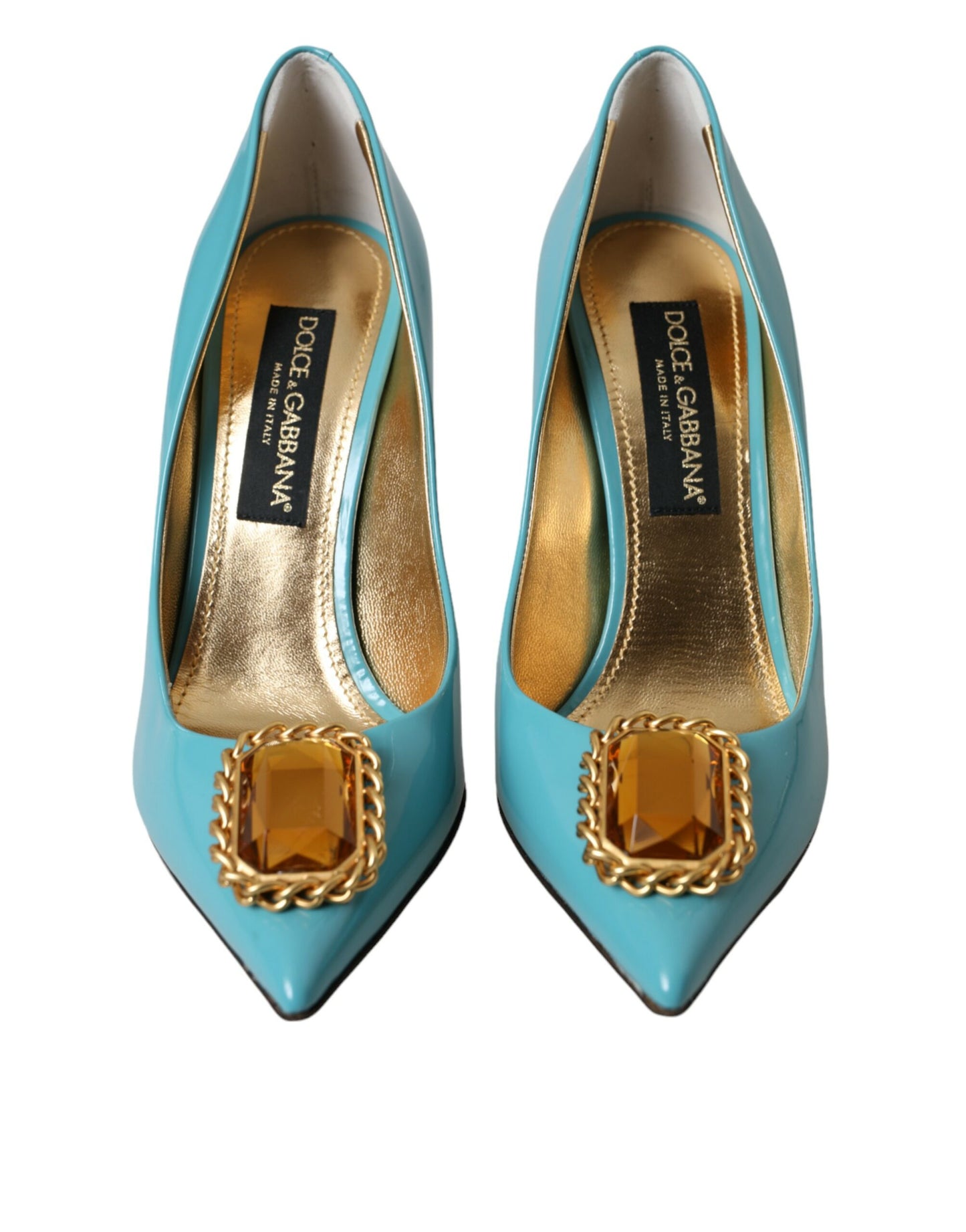 Dolce & Gabbana Blue Gold Leather Crystals Heels Pumps Shoes