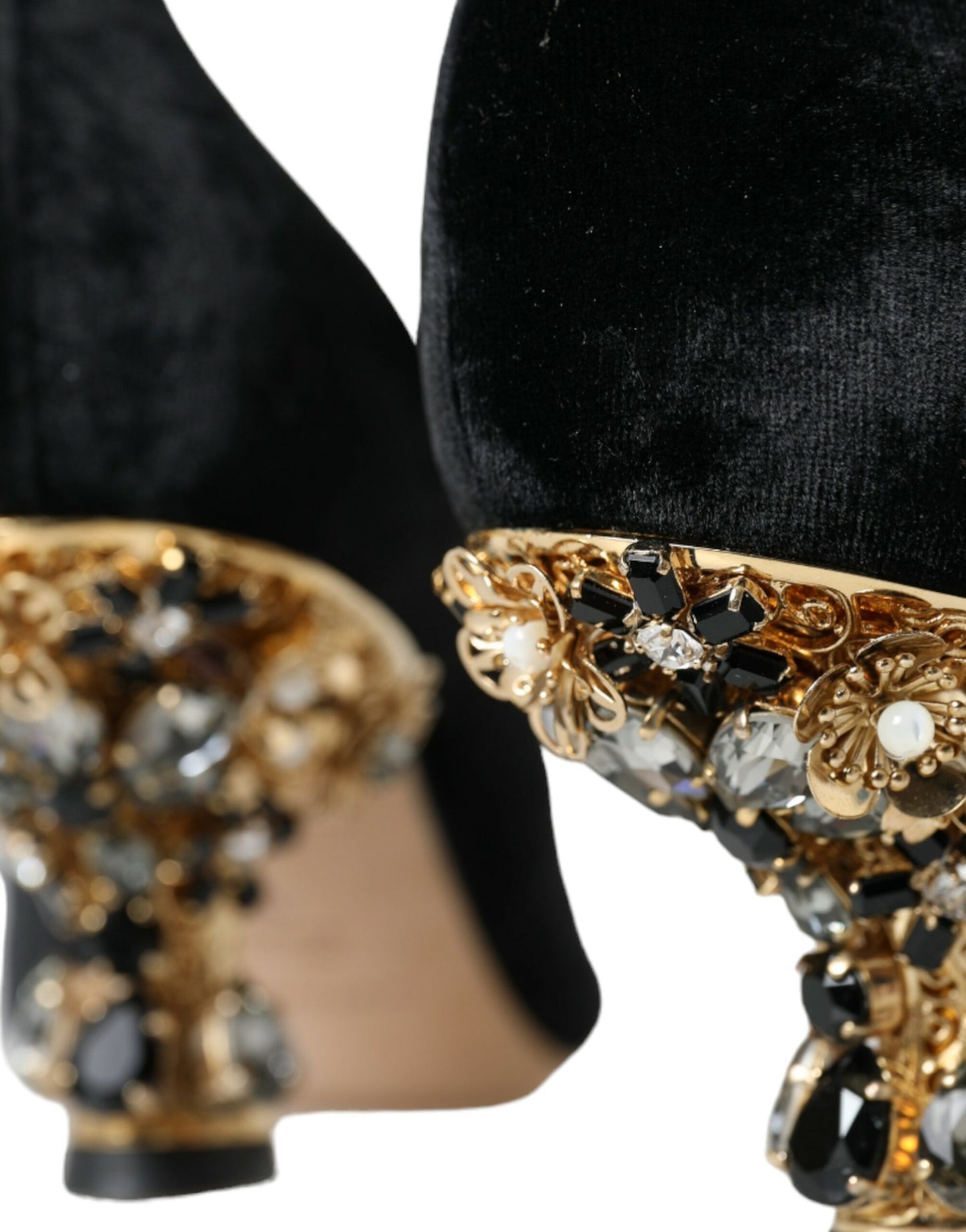 Dolce & Gabbana Black Velvet Embellished Heels Pumps Shoes