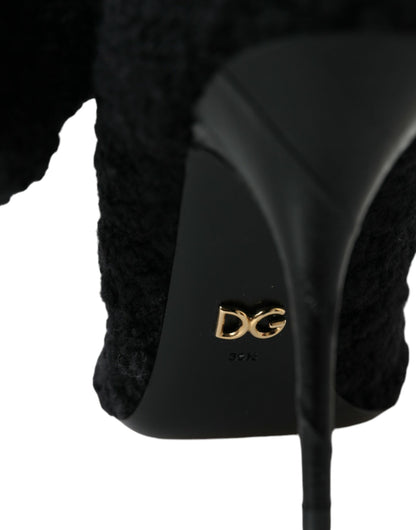 Dolce & Gabbana Black Suede Leather Ankle Heels Boots Shoes