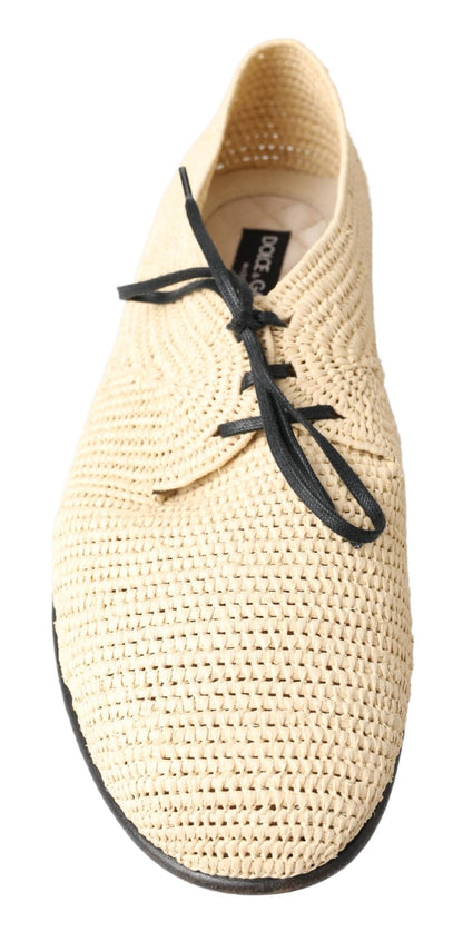 Dolce & Gabbana Chic Beige Derby Lace-Up Casual Men's Shoes