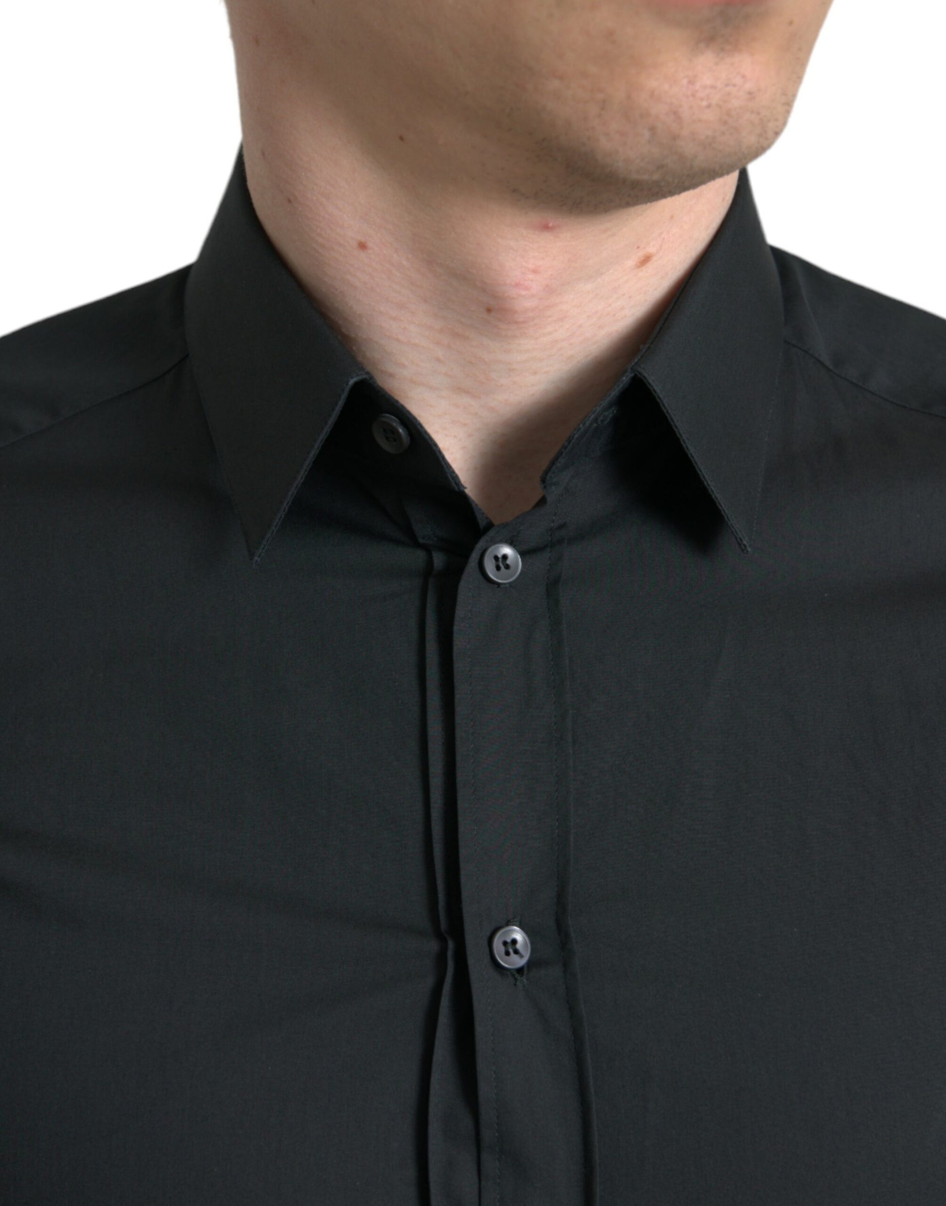 Dolce & Gabbana Elegant Slim Black Silk Blend Dress Shirt