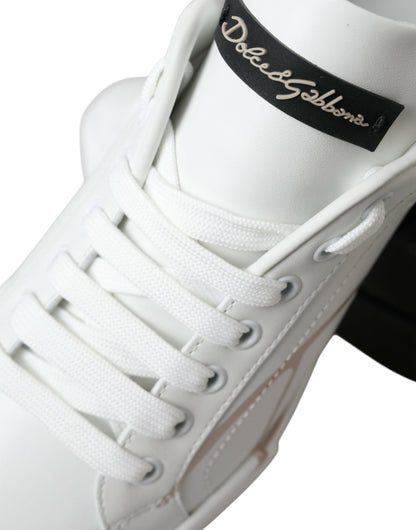 Dolce & Gabbana White Black Portofino Low Top Leather Sneakers Shoes