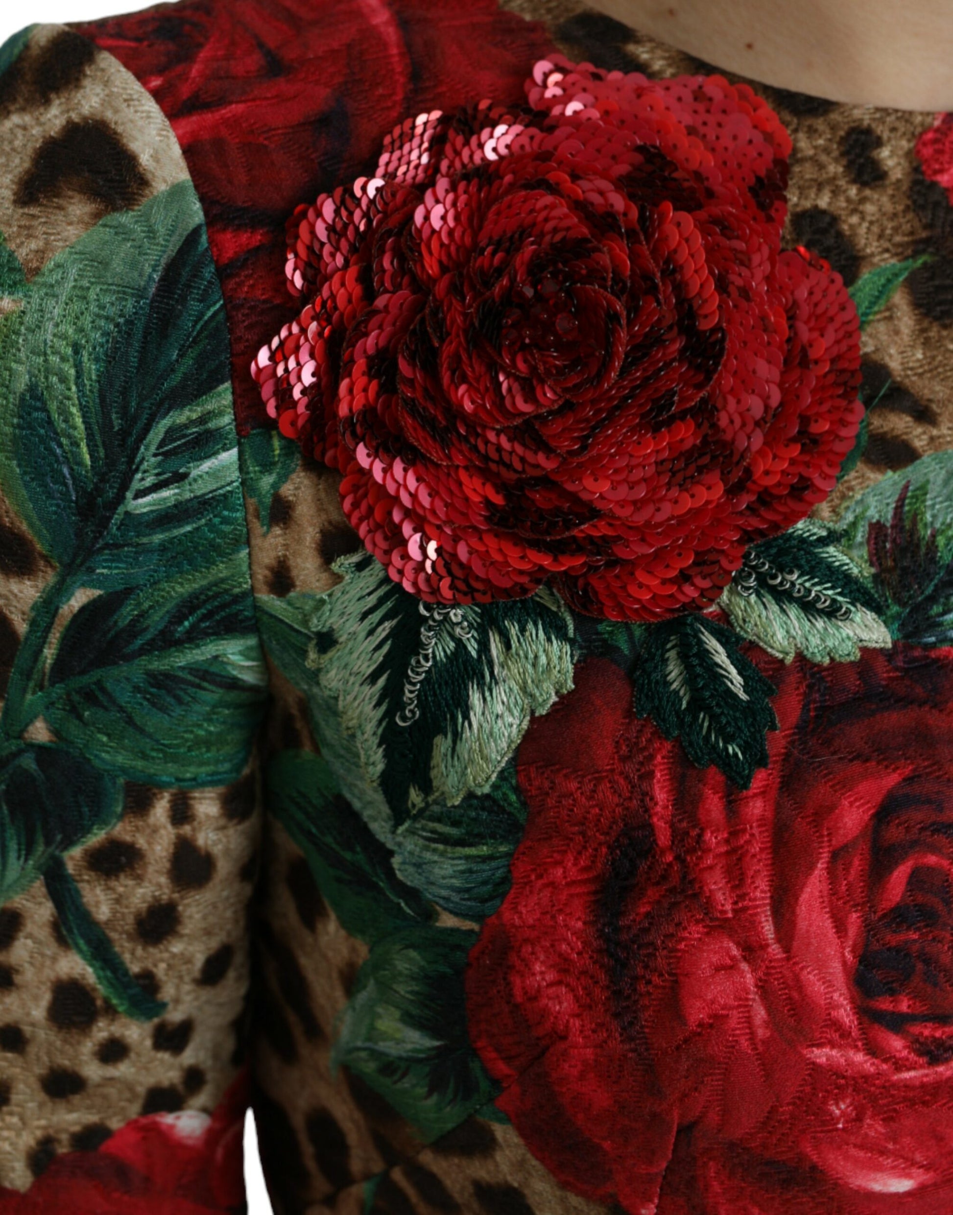 Dolce & Gabbana Brown Leopard Red Roses Cotton A-line Dress