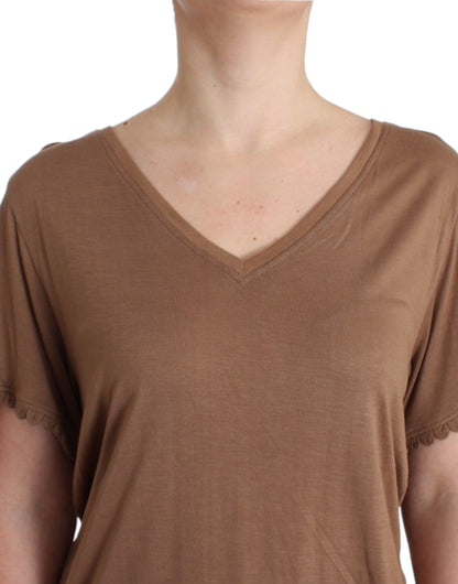 John Galliano Elegant Short-Sleeved Brown Rayon Top