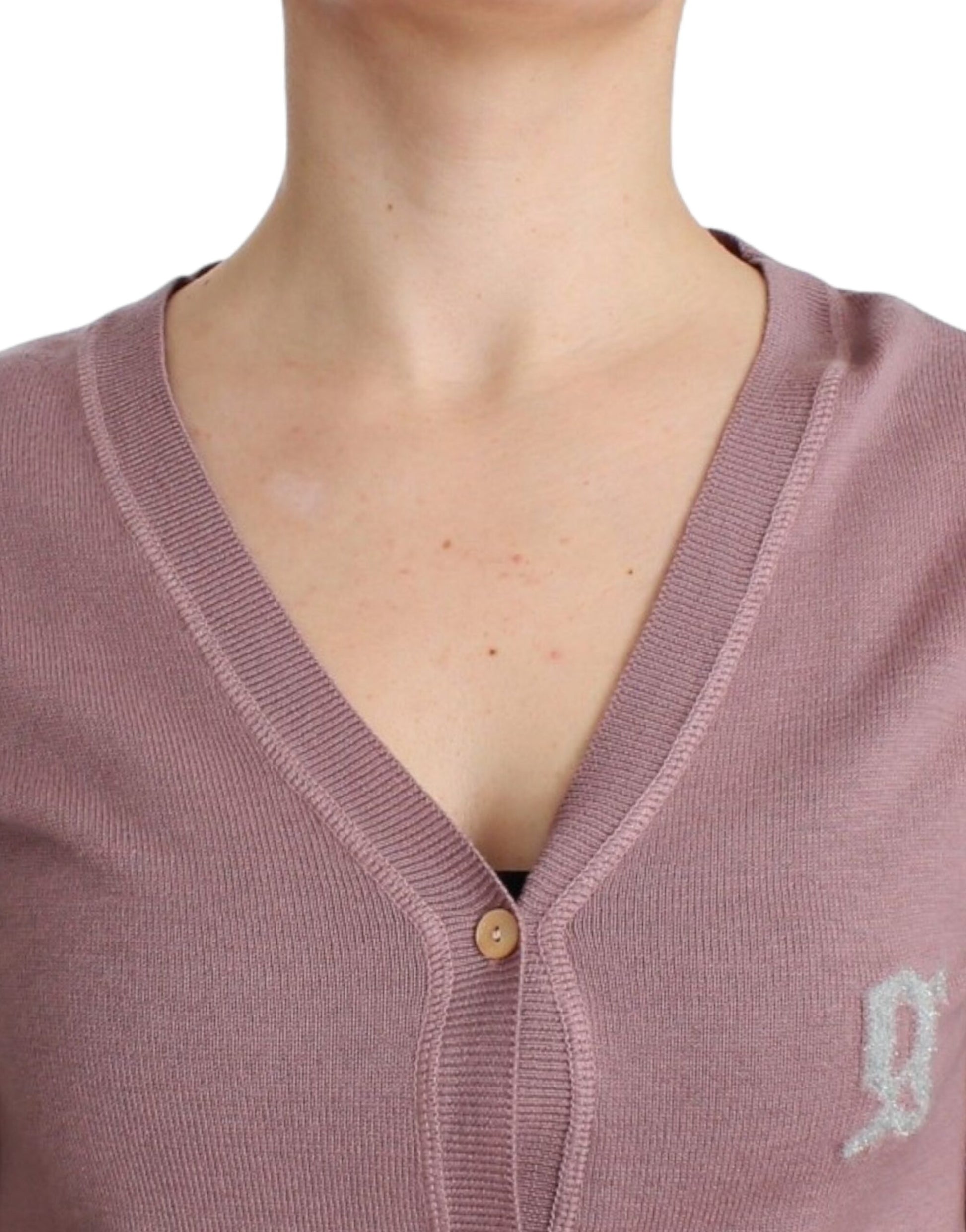 John Galliano Chic Pink V-Neck Wool Cardigan