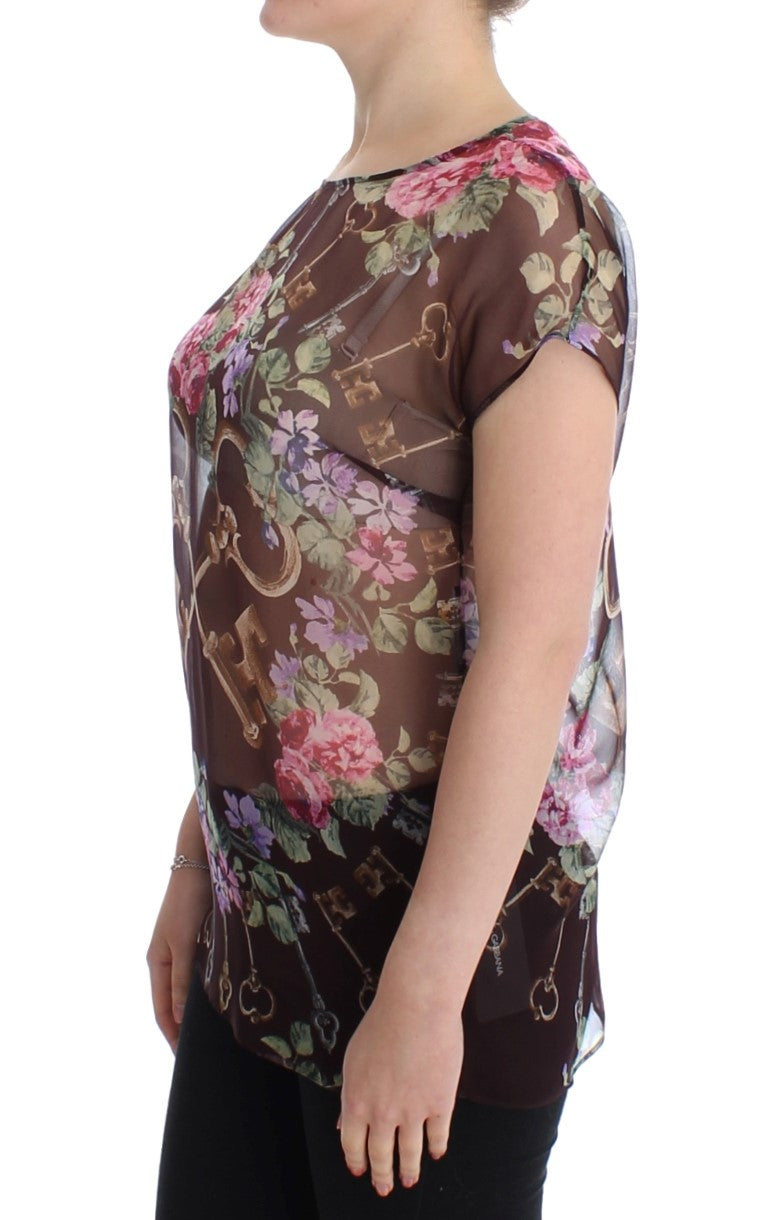 Dolce & Gabbana Elegant Floral Silk Blouse with Cap Sleeves