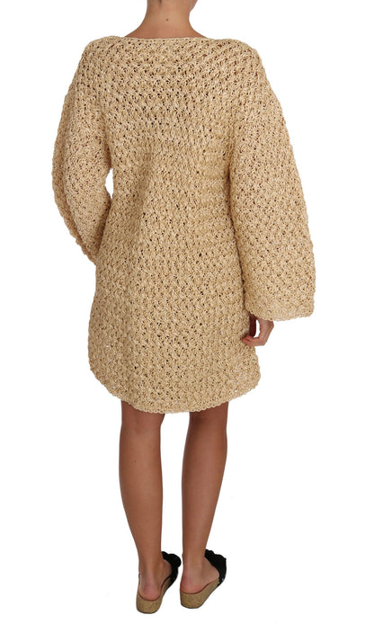 Dolce & Gabbana Chic Beige Crochet Knitted Raffia Cardigan