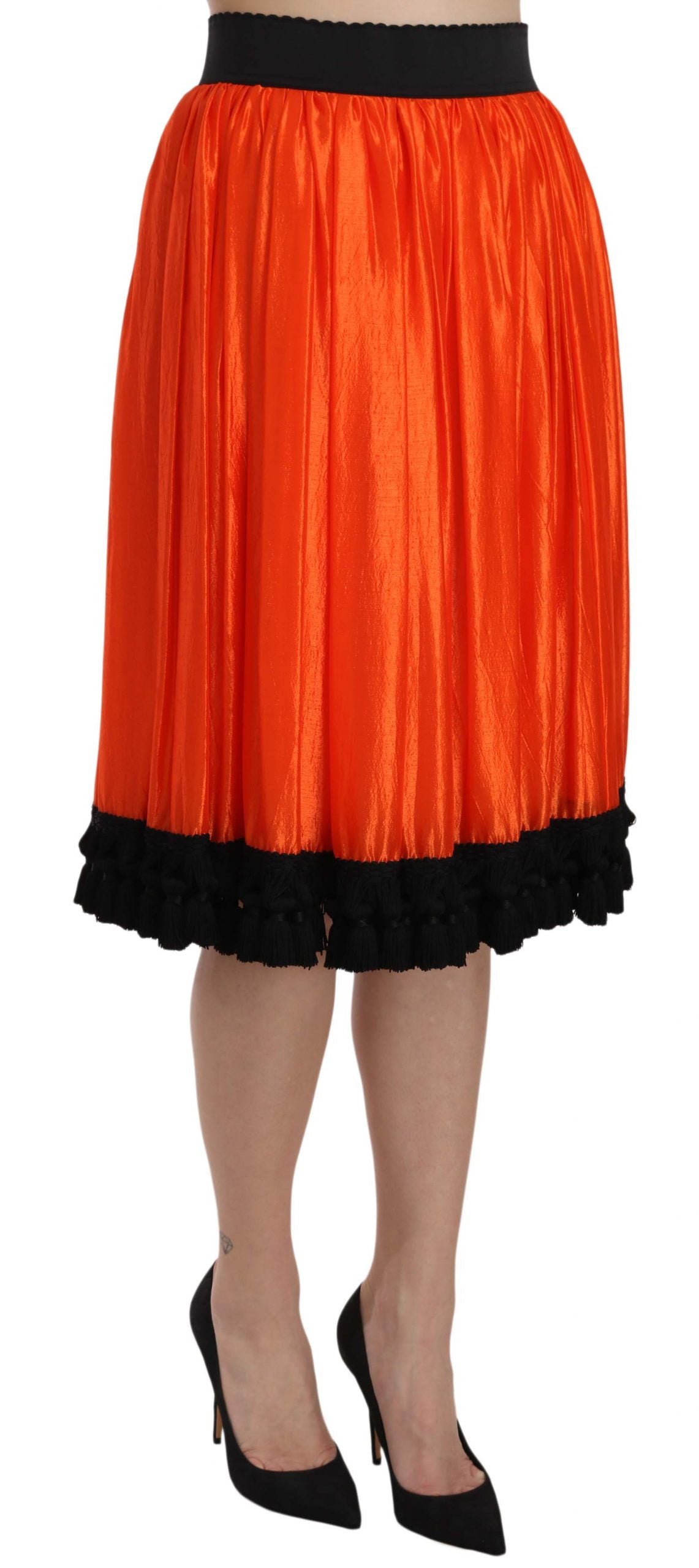 Dolce & Gabbana High-Waist Black & Orange Knee-Length Skirt