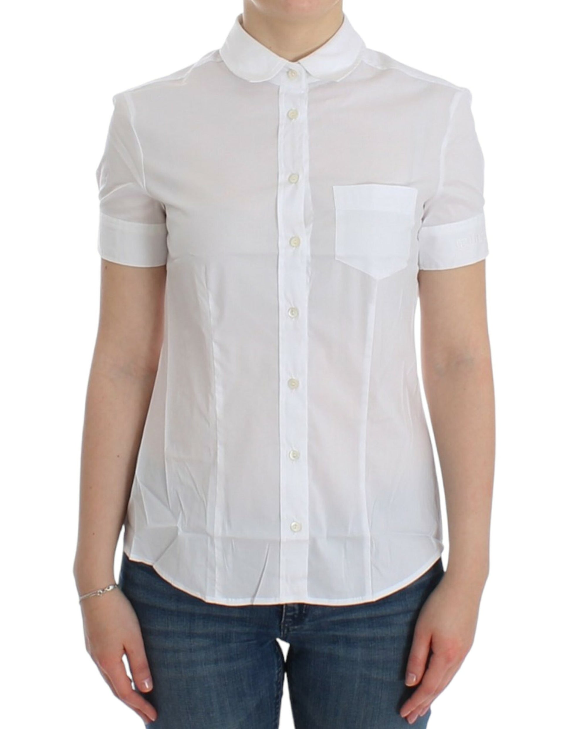 John Galliano Chic White Cotton Blend Shortsleeve Blouse