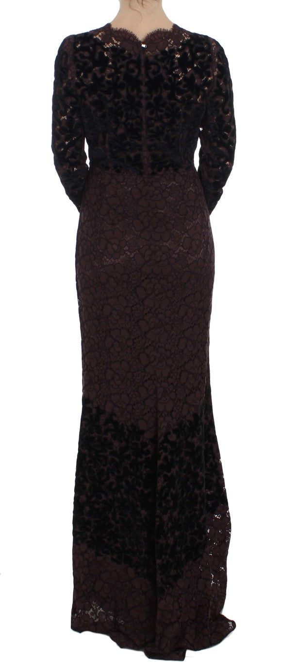 Dolce & Gabbana Elegant Purple Floral Lace Maxi Dress