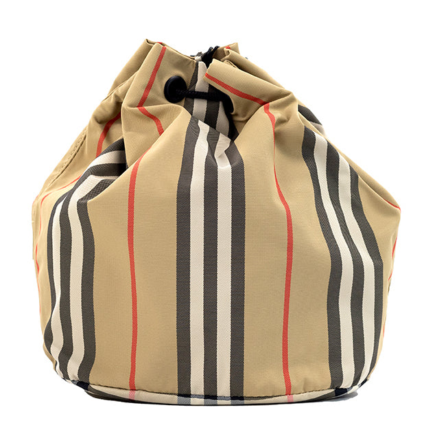 Burberry Phoebe Heritage Stripe Beige Eco Nylon Drawstring Bucket Bag