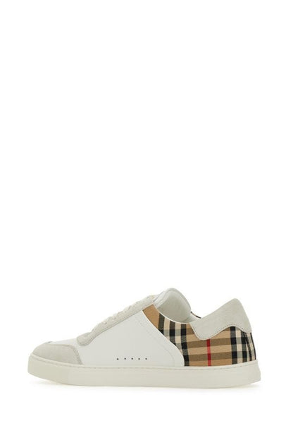 Burberry White Multicolor Calf Leather Sneakers