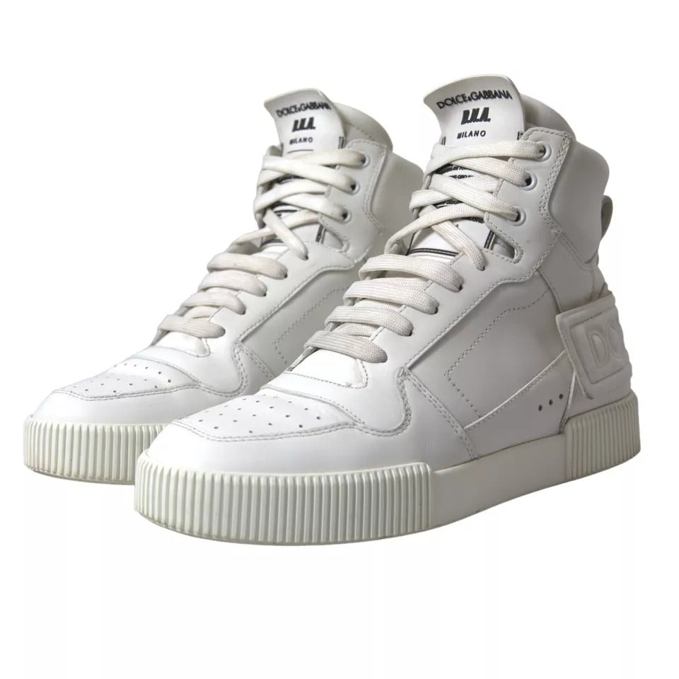 Dolce & Gabbana White Leather High Top Men Logo Sneakers Shoes