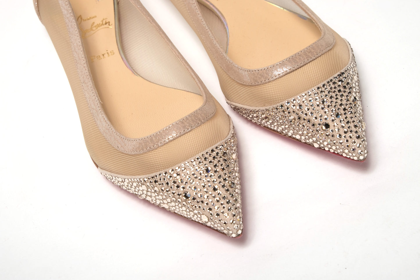 Christian Louboutin Silver Flat Point Toe Crystals Shoe