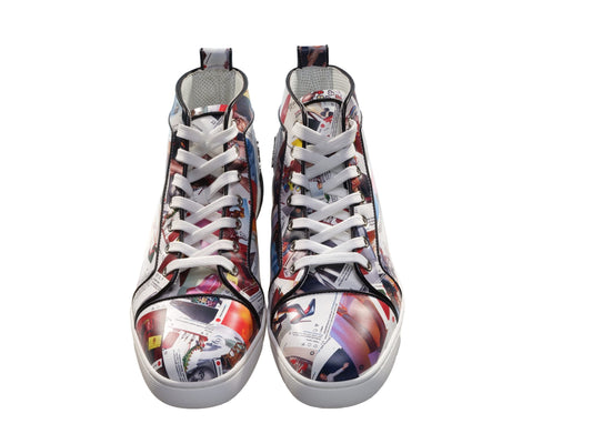 Christian Louboutin Louis Orlato Flat Leather Printed High Top Sneakers