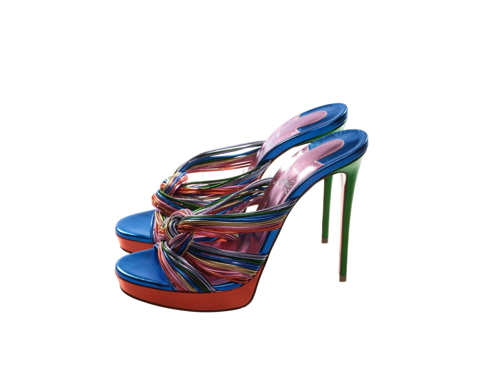 Christian Louboutin Multitaski Alta 120 Multicoloured Leather Knotted Strappy High Heel Mules