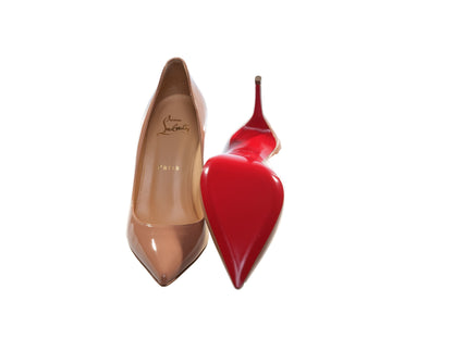 Christian Louboutin Kate Patent 85 Blush Nude Patent Leather High Heels