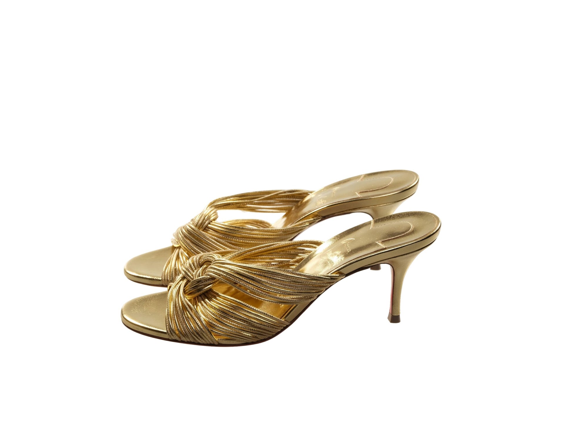 Christian Louboutin Multitaski 70 Gold Leather Kitten Heel Sandals