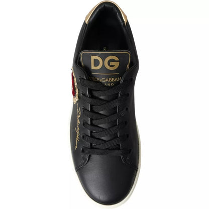 Dolce & Gabbana Black Portofino Sacred Heart Sneakers Shoes