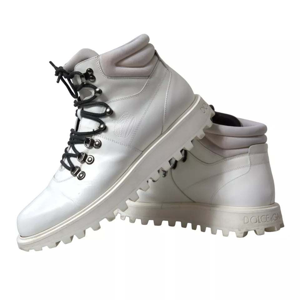 Dolce & Gabbana White Vulcano Trekking Ankle Boots Men Shoes