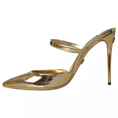 Dolce & Gabbana Gold Leather Mary Janes Mule Sandals Shoes