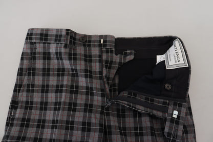 BENCIVENGA Elegant Gray Checked Gentleman's Chinos