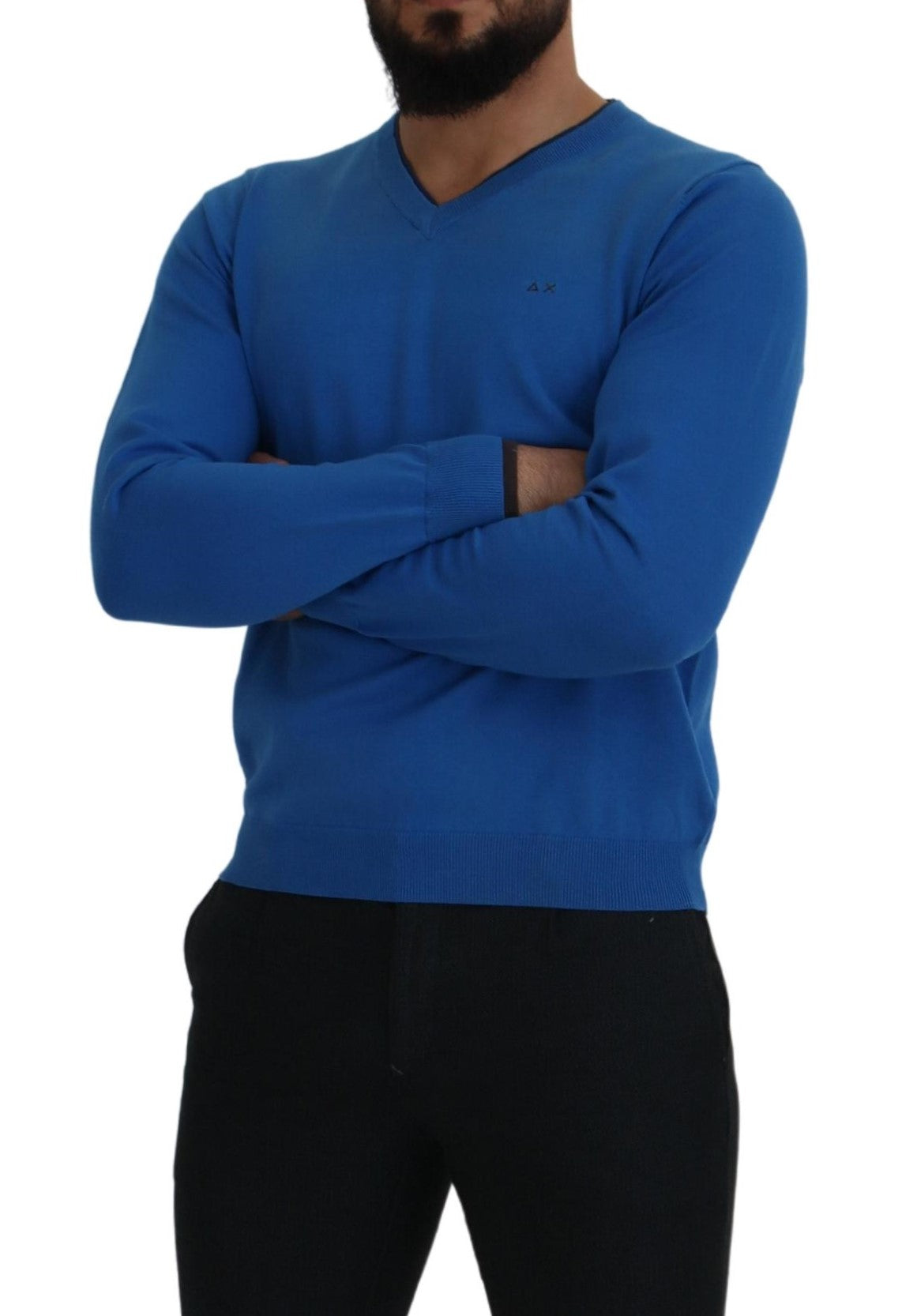 Sun68 Chic Blue Cotton Pullover Sweater